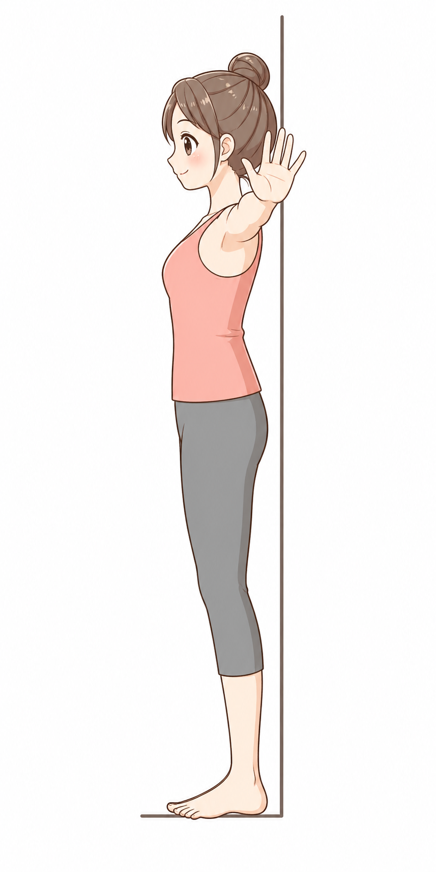 肩甲骨テスト 壁に背中をつけて腕を上げるやり方のイラスト