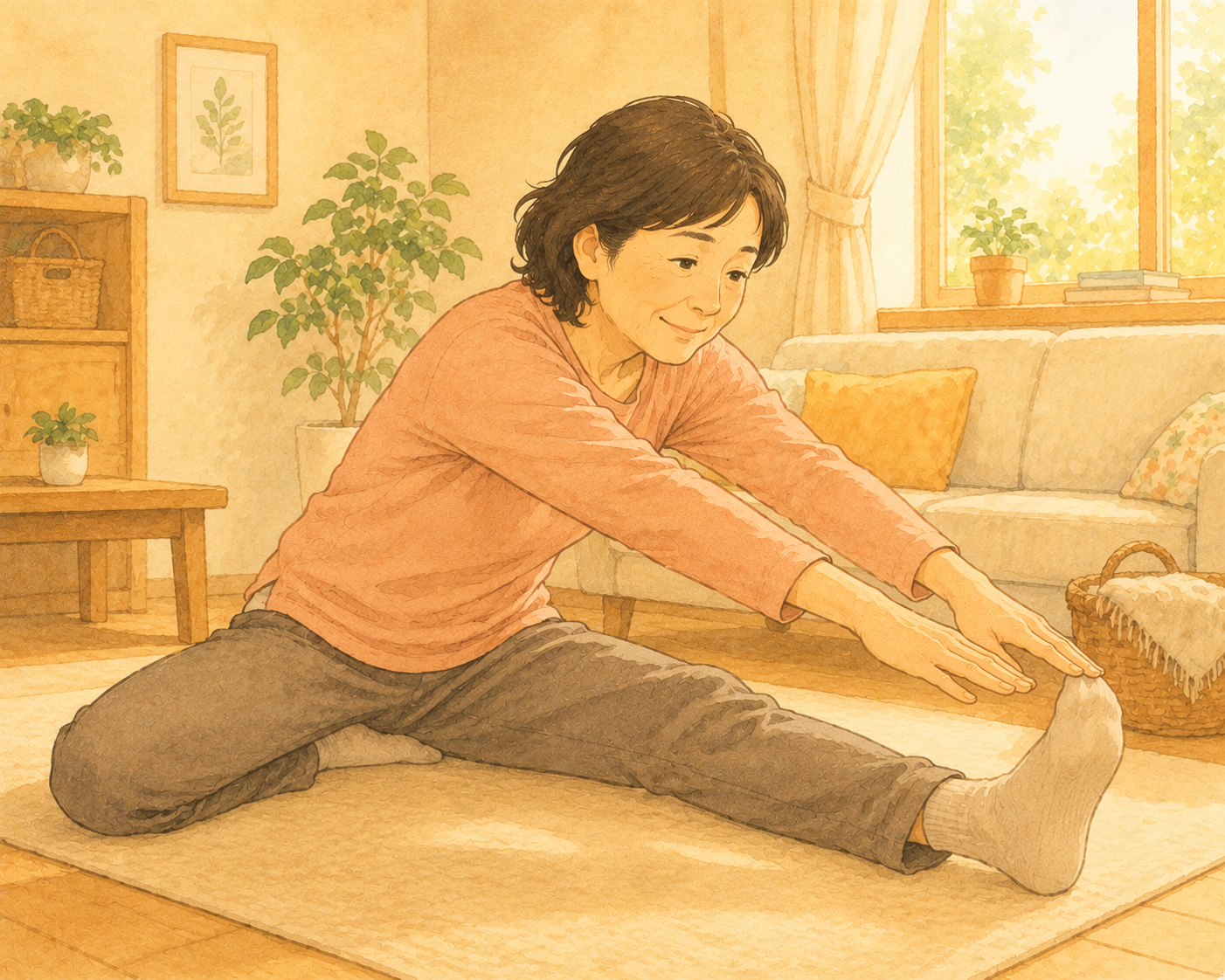 自宅でできる股関節ストレッチのイラスト