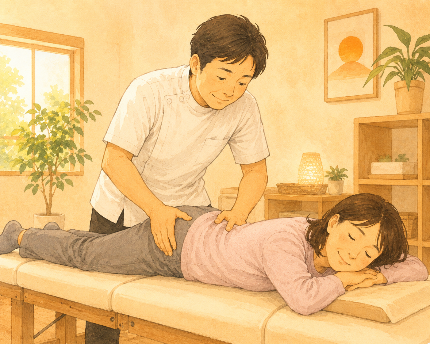 整骨鍼灸院たいようの施術風景イラスト